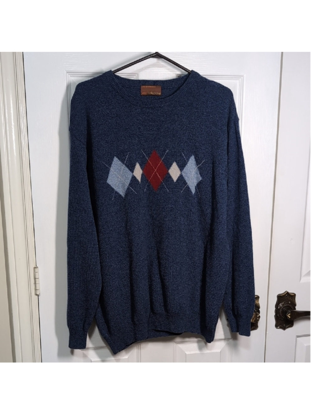 Woolmark Lambswool Blue Argyle Sweater Men's Large